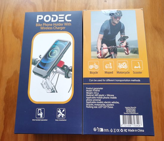 Podec - Wireless Charger und Smartphone Halterung Fahrrad - 360 Grad Rotation - Auch für Roller & Motorrad