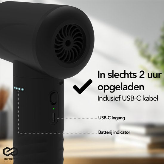 Infinity Goods 4-in-1 Luftgebläse - Druckluft - 53K RPM - Blasen und Saugen - Druckluft - Kabellos und wiederaufladbar - Schwarz