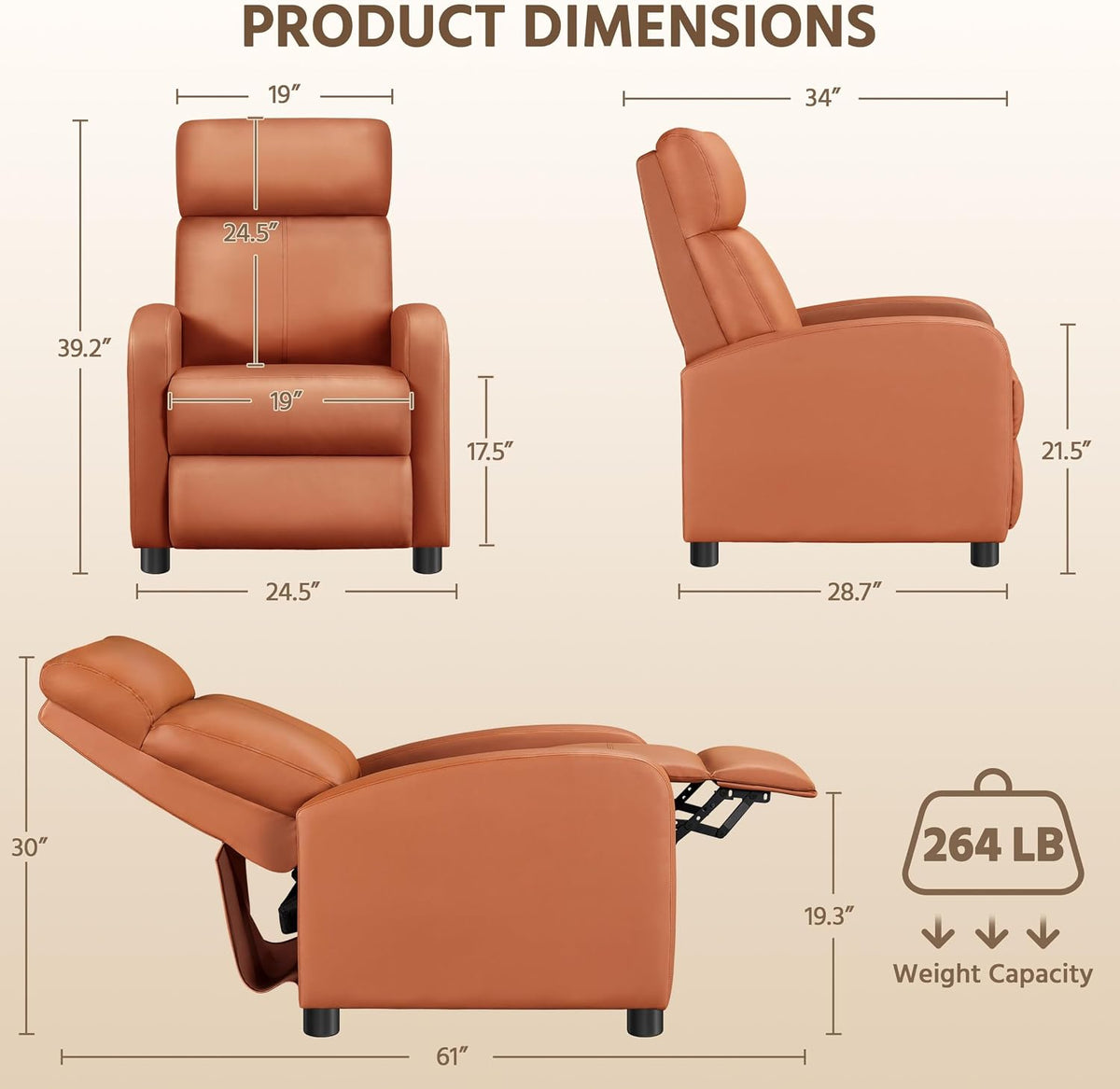 Yaheetech Relaxsessel, 2er-Set – 67,3 x 85,1 x 99,6 cm – verstellbare Fußstütze – Kunstleder – Tan