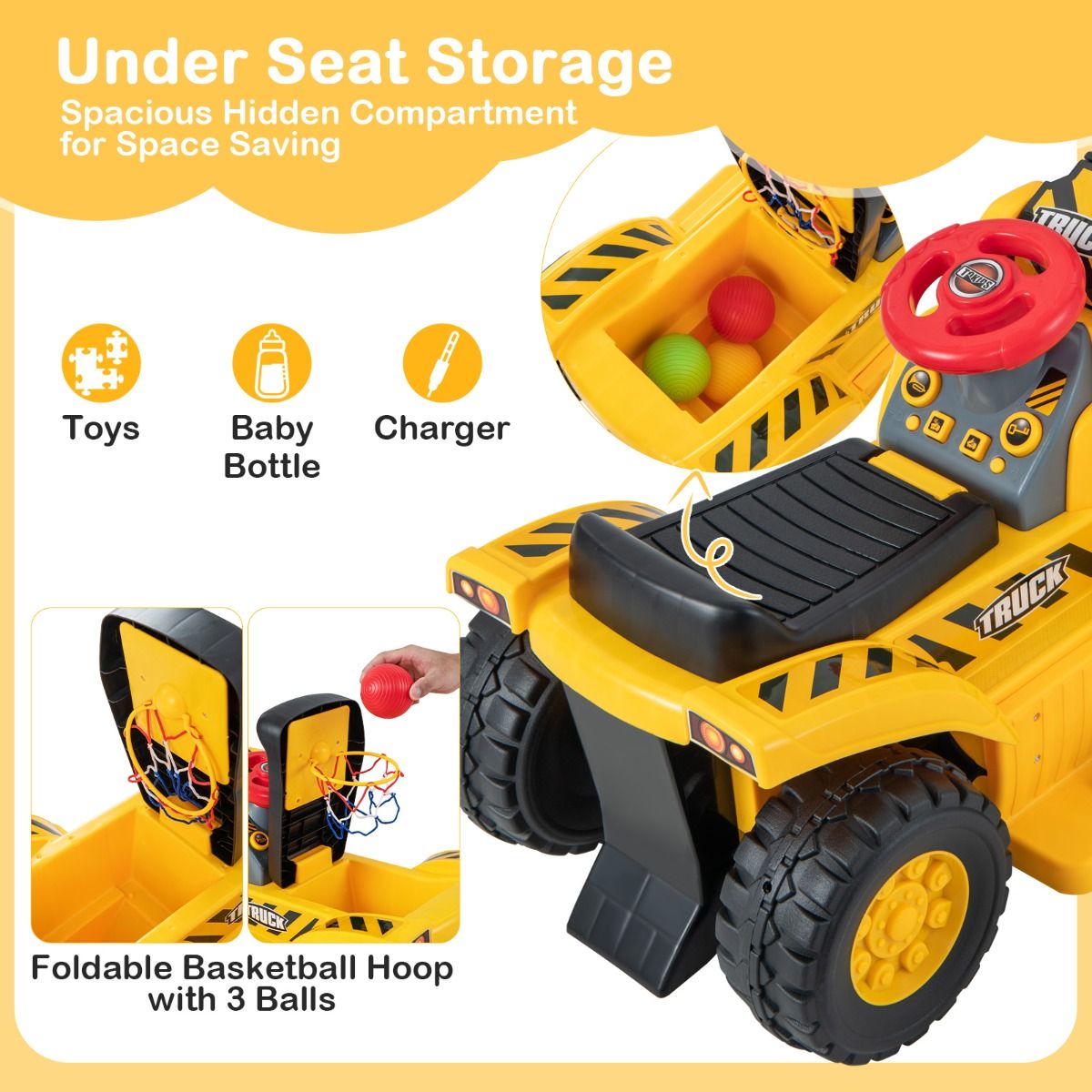 Coast Elektrischer Bagger für Kinder – Mit steuerbarer Schaufel – Soundeffekte – Gelb und Schwarz