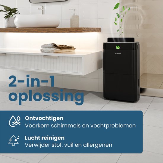 Auronic Luftentfeuchter und Luftreiniger - Better Plus Serie - Entfeuchtet 12L pro Tag - 5L Wassertank - Schlafzimmer, Badezimmer, Wohnzimmer und Büro - Feuchtigkeitsfresser für den Haushalt - Schwarz