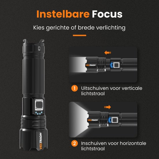 Veltrion LED-Taschenlampe, wiederaufladbar – Kostenloses Zubehör – Militärtaschenlampe – 6000 Lumen – 26650-Akku – 5 Leuchtstufen – Powerbank-Funktion – Taschenlampe mit Akkus – Notfallpaket