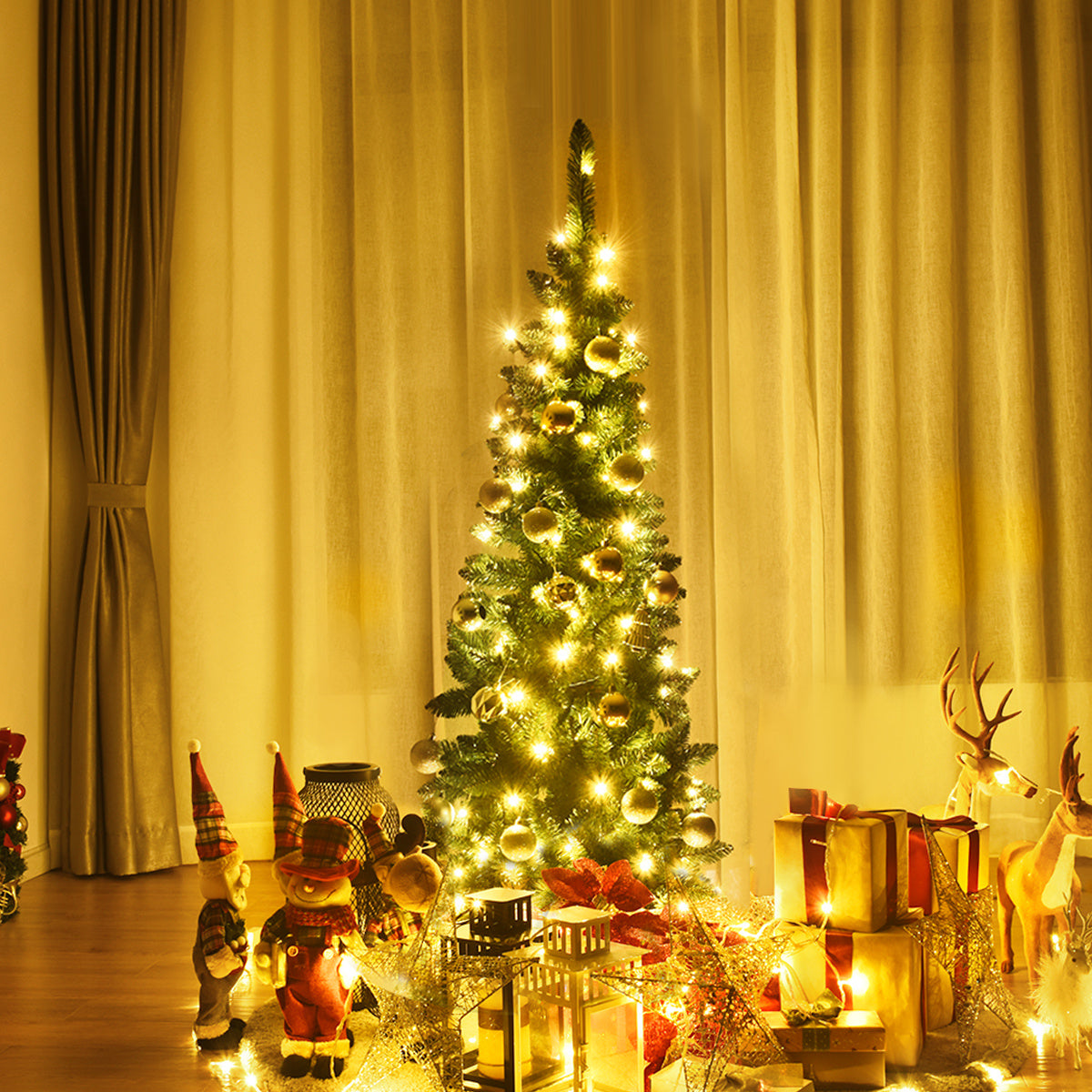 Künstlicher Weihnachtsbaum Coast Schmal - MIT warmweißen LED-Lichtern - Grün - 135cm