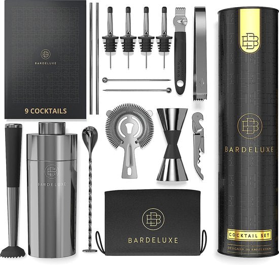 Cocktail-Set, 17-teilig, Barkeeper-Set, Cocktail-Mixer-Set, 750ml-Cocktail-Shaker aus Edelstahl, Cocktail-Shaker-Set, Barkeeper-Set, Luxus-Cocktail-Geschenk-Set, Tasche & Rezeptbuch (schwarz)