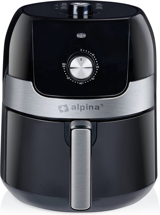 alpina Airfryer 3.5L - Heißluftfritteuse 2 bis 3 Personen - Heißluftfritteuse mit einstellbarer Temperatur von 80 bis 200°C - Heißluftofen Airfryer Timer bis zu 60 Minuten - 1400W - Schwarz