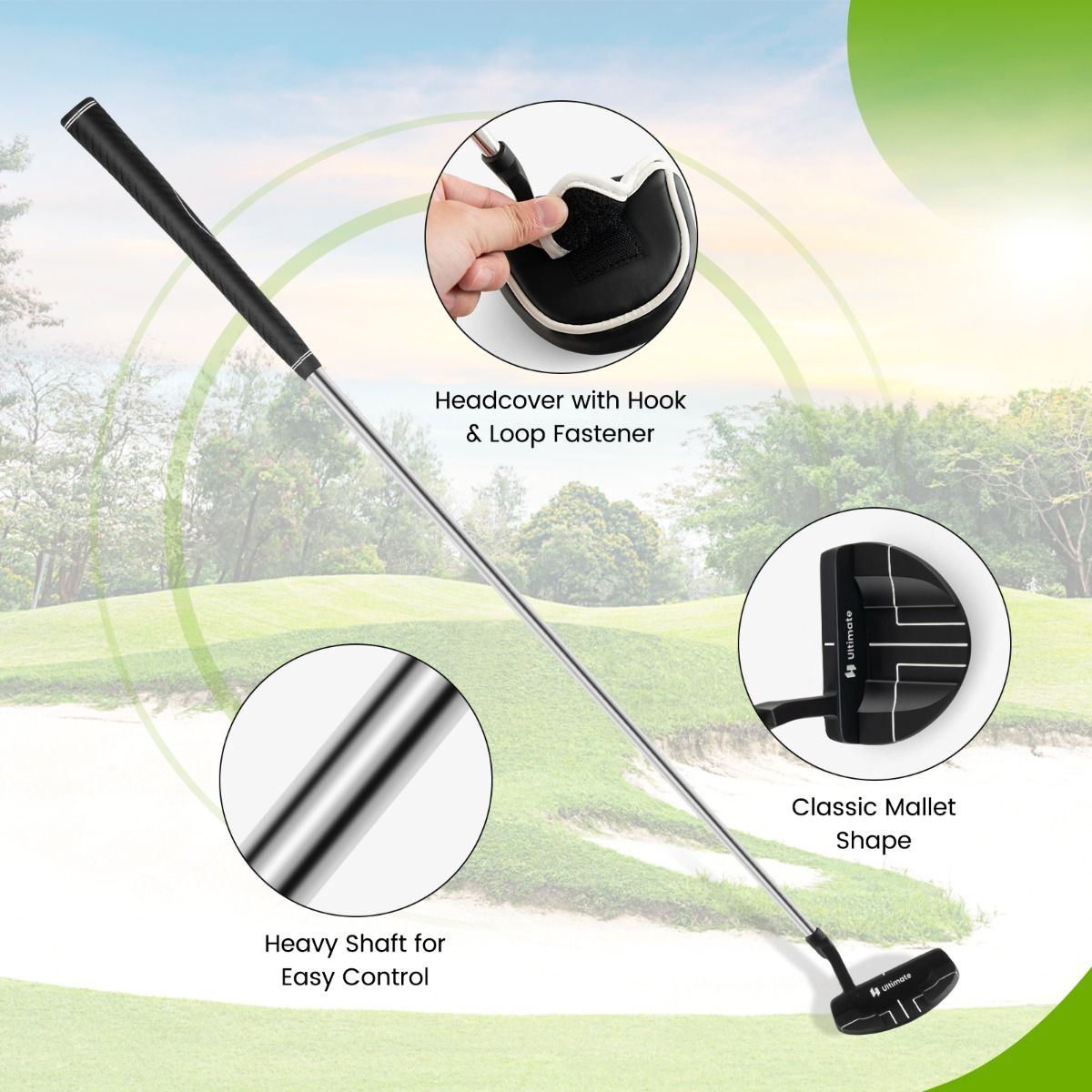 Coast Golfputter – Mallet-Kopf – rutschfester Griff – 89 cm – schwarz