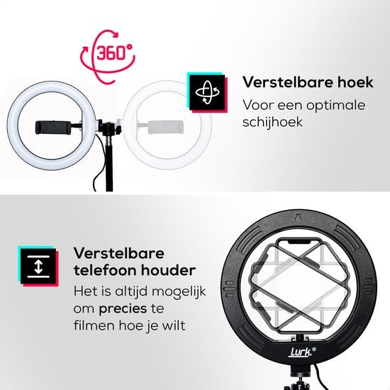 LURKÂ® Ringlampen-Set 8-Zoll-LED - Verstellbares Stativ - Fernbedienung - Geeignet für Smartphone