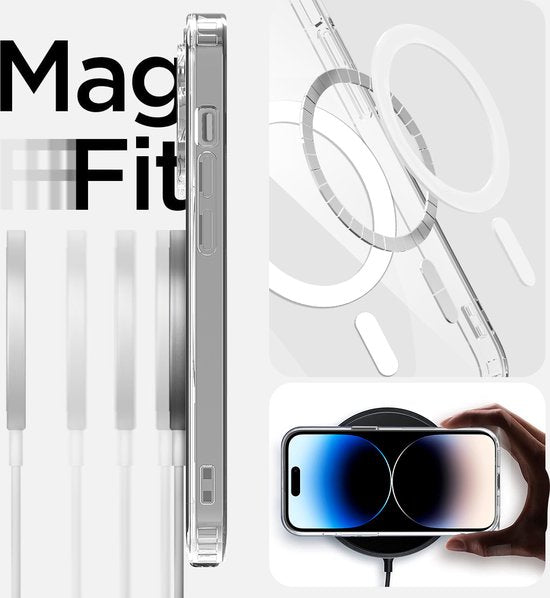 Podec Magsafe Case Passend für iPhone 14 Pro Max - Mit 3x Bildschirmschutz + 3x Kameraschutz - Magnetisch mit Ring Transparent - Handytasche Transparentes Case