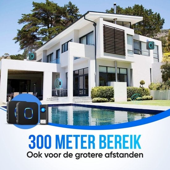 Strex - Funk-Türklingel - mit 2 Batterieempfängern - 300 Meter - 4 Lautstärken / 58 Melodien - IP55 Wasserdicht - Schwarz