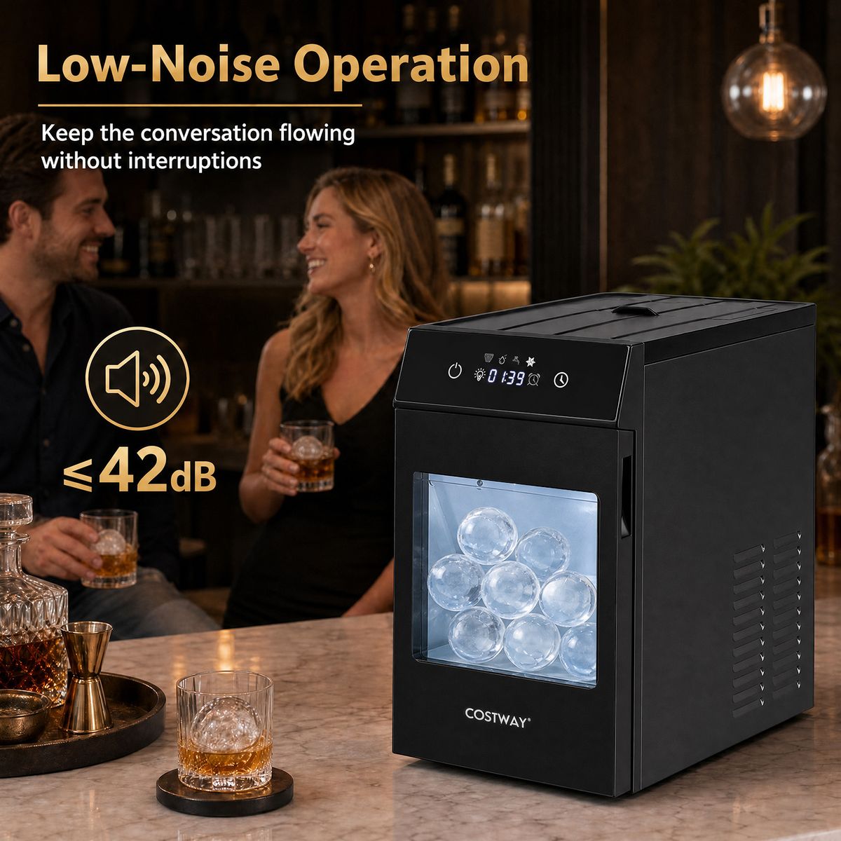 Coast Eiswürfelmaschine – 50 mm Eisbällchen – 48 Stück pro Tag – schwarz