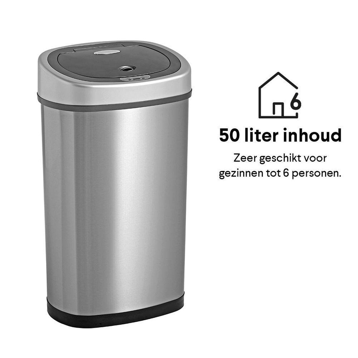 Homra FONIX Sensor-Abfalleimer Edelstahl 50 Liter - Automatischer Soft-Close-Deckel - 50L Design-Abfalleimer Silber - Infrarot-Sensor