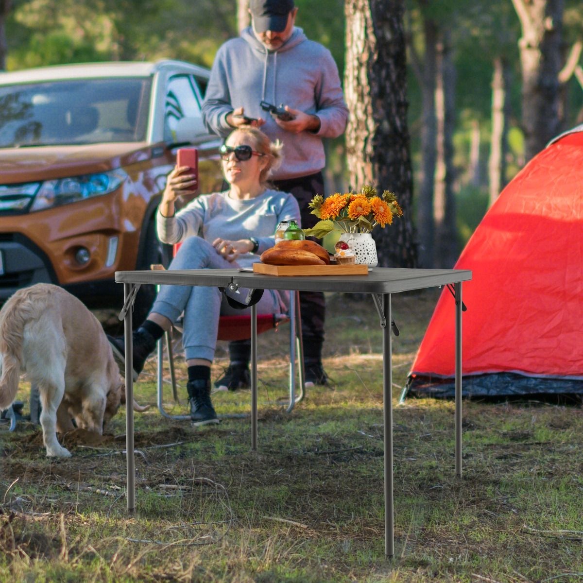 Coast Klappbarer Campingtisch – Tragbar mit Tragegriff – Leicht – Grau 86 x 86 x 73 cm