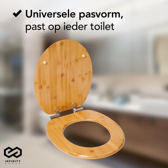 Infinity Goods Bambus Toilettensitz Terry - Toilettensitz mit Deckel - Soft Close - Edelstahlscharniere - Inklusive Befestigungsmaterial