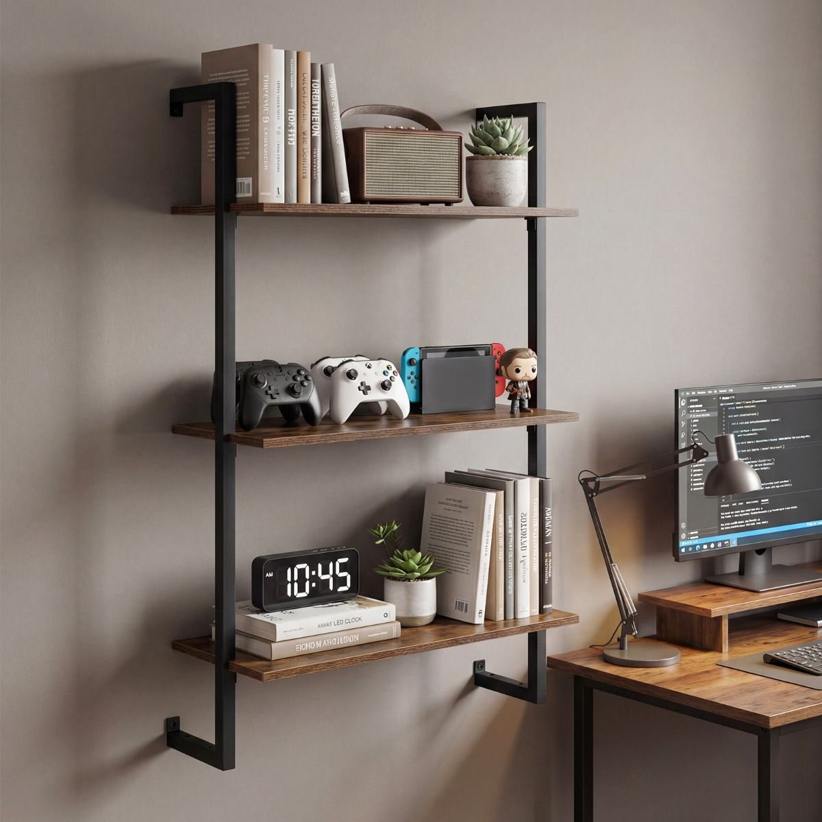 Coast Wandregal Küchenregal – 3 Ebenen – Metallrahmen – braun – 53 x 23 x 90 cm