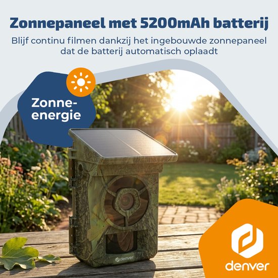 Denver Wildkamera mit Nachtsicht und WLAN – 4K Ultra HD – 48 MP – WLAN – „Trailcam Go“-App – LCD-Bildschirm – Solarbetrieb – WSW8120