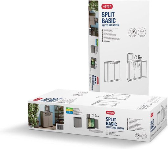 Keter Split Basic Recycling Mülltonne für draußen - 68x39x85 cm - Grau/Schwarz