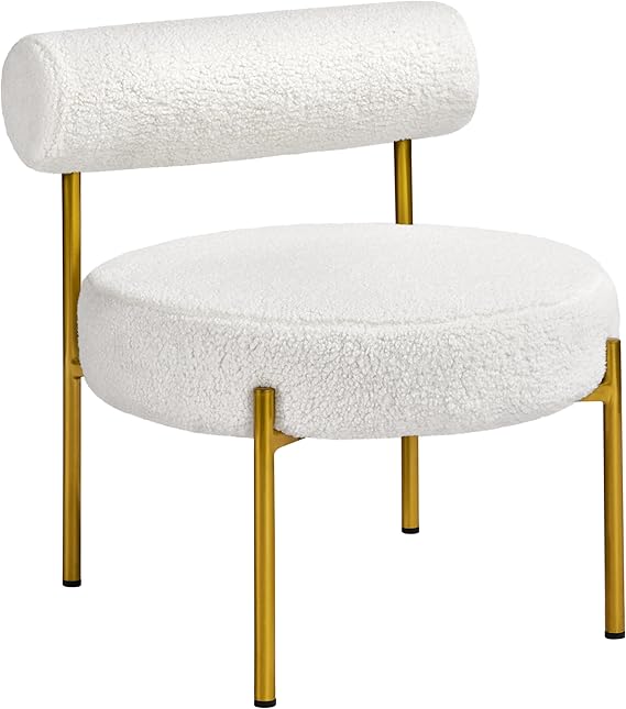 Yaheetech Bouclé-Sessel – Polsterstuhl – Sitzfläche Ø 58 cm – Metallbeine