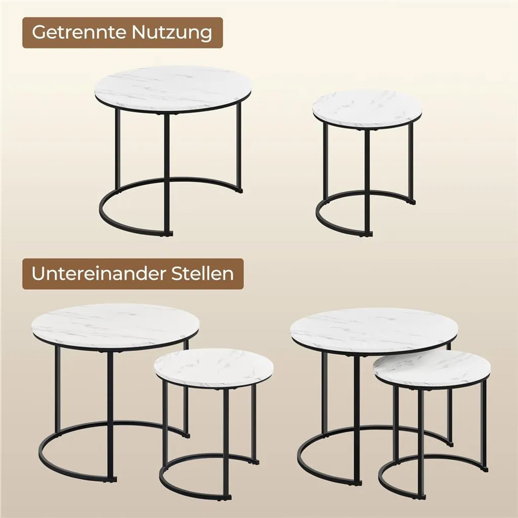 Yaheetech Couchtisch-Set, 2er-Set – Weiß – Rund – Ø 60 x 50,5 cm und Ø 40 x 41,5 cm