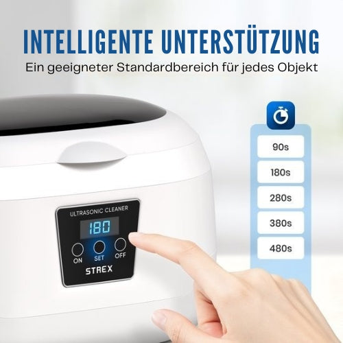 Strex - Ultraschallreiniger - Reinigungsgerät für Brillen/Schmuck/Uhren/Münzen - 600ml - 360° - Weiß