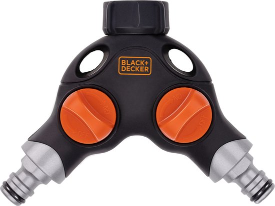 BLACK+DECKER Wasserhahnstück - 3/4 Zoll Anschluss - Wasserstop - 2-Wege-Verteiler - Schwarz/Orange