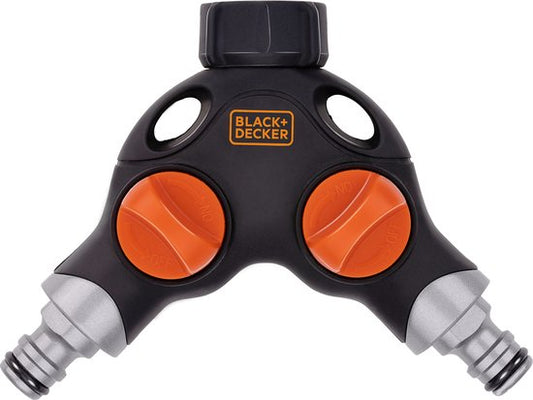 BLACK+DECKER Wasserhahnstück - 3/4 Zoll Anschluss - Wasserstop - 2-Wege-Verteiler - Schwarz/Orange