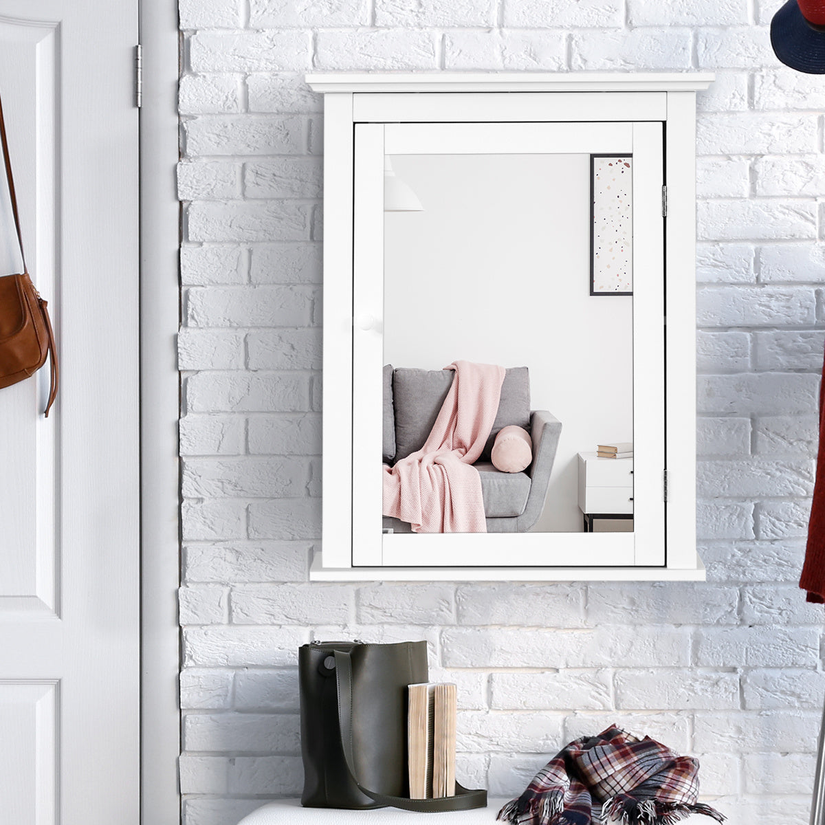 Costway - Badezimmer - Spiegelschrank - Holz -Weiß - 56 x 15 x 69,5 cm