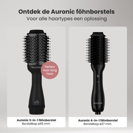Auronic 3-in-1 Haartrocknerbürste - Airstyler - Lang - Style - Locken - 45 mm Lockenbürste - Keramik-Magic-Bürste - 1000W - Schwarz/Schwarz