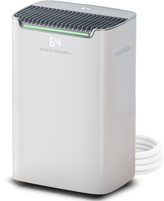 Erikssøn Luftentfeuchter Dry Pro Plus - Entfeuchtet bis zu 20 Liter pro Tag - Waschtrockenfunktion - Geeignet für Haus, Schlafzimmer, Badezimmer, Wohnzimmer und Keller - Luftentfeuchter - Weiß