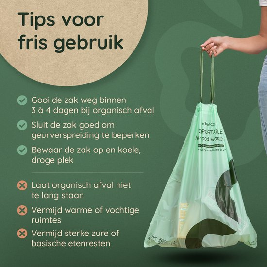 Deleca 30 Liter Müllbeutel (30 Stück) - Biologisch abbaubare GFT-Müllbeutel - Inkl. Spender - Für Mülltrennung Treteimer & Abfalleimer - 51x72 cm / 100% kompostierbare Bio-Beutel