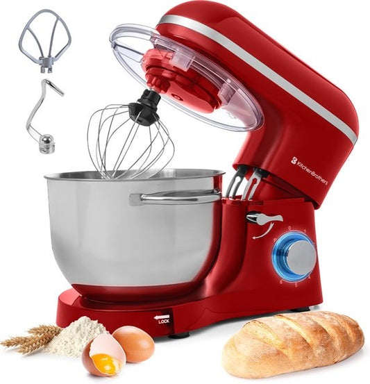 KitchenBrothers Küchenmaschine - Küchenmixer mit 6L-Edelstahl-Mixschüssel - Küchenroboter - 1400W - Rot