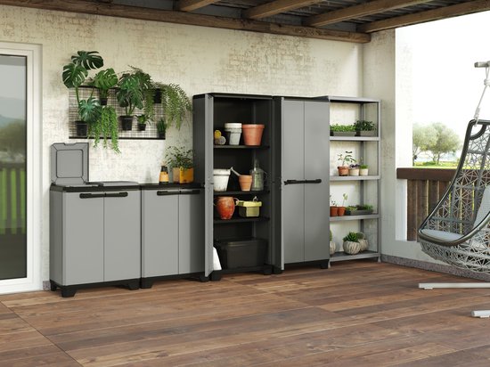 Keter Planet Niedriger Schrank – 1 Einlegeboden – 68 x 39 x 90 cm – Grau/Schwarz