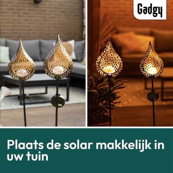 Gadgy Solar Drip mit Erdspieß - Solar Gartenleuchten - 2er Set - 90 cm hoch - Kupferfarbenes Metall - Solar Gartenleuchten - Led Außenbeleuchtung mit Sensor - Gartenfackel - Gartenpfahl