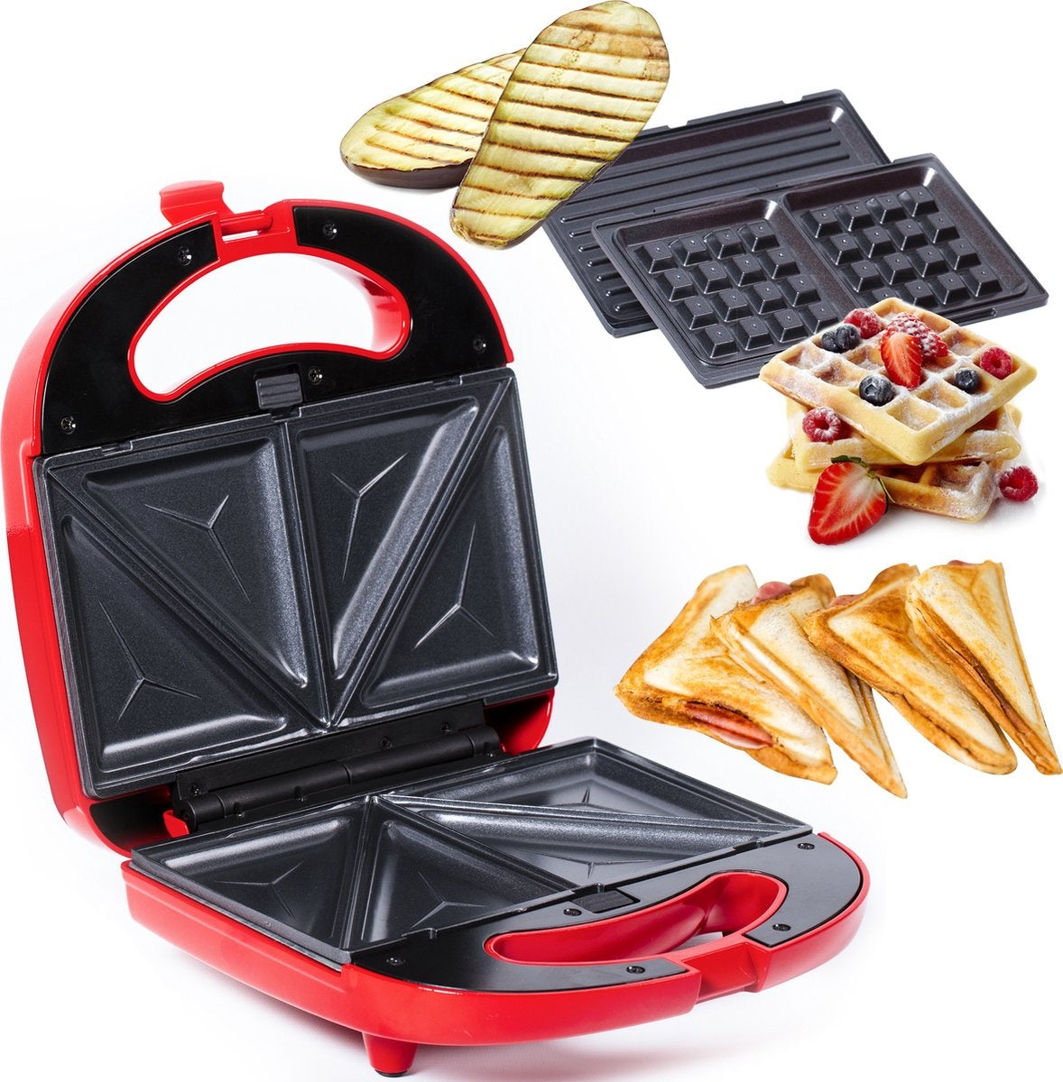 Gadgy Toasti-Gerät - Waffeleisen - Grillgerät - 3 in 1 - austauschbare Platten - Toasti-Eisen - 800 Watt