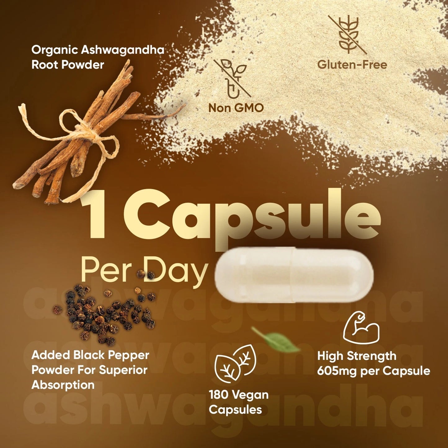 WeightWorld Potent 1200mg Ashwagandha Kapseln - 180 Kapseln, Bio, hohe Dosis, mit schwarzem Pfeffer,