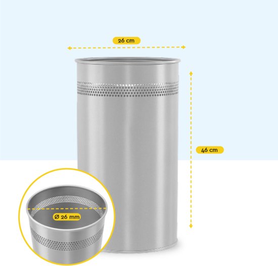 BRASQ Mülleimer Metall Büro/Haushalt - Mülleimer - Abfalleimer - Papierkorb - Rund - Mülleimer - Silber 21 Liter