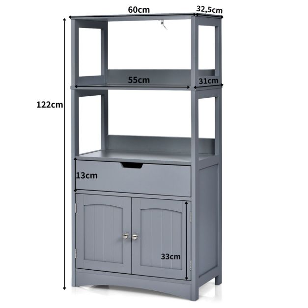 Moderner freistehender Badezimmerschrank mit 2 Türen, 3 Einlegeböden und Schublade - Grau - 60 x 30 x 180 cm