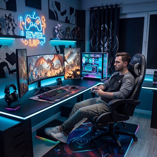 Bayt Gaming-Stuhl – Gaming Chair – Gaming-Stuhl – Ergonomischer Bürostuhl – Verstellbar – Schwarz und Grau