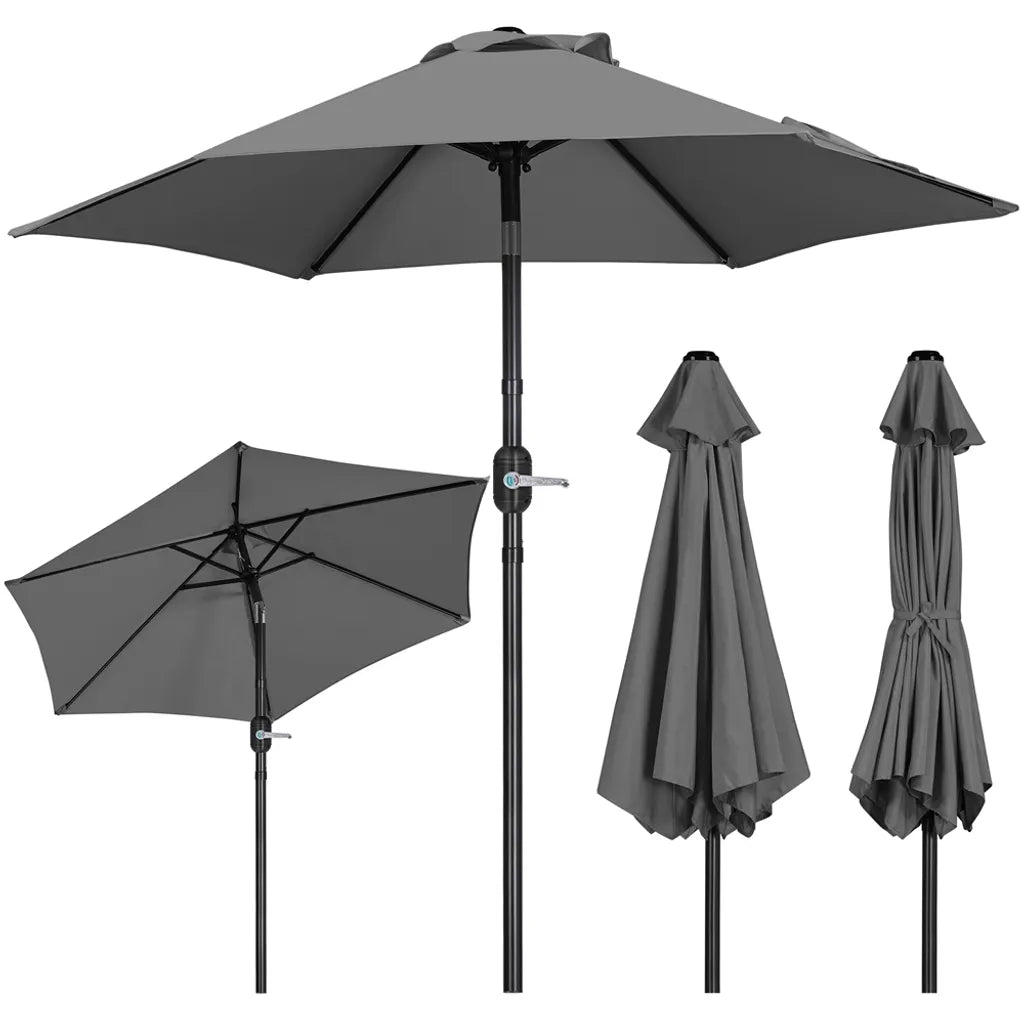 Yaheetech Sonnenschirm Ø 226 cm – Grau – 226 x 226 x 240 cm – Mit Schwenk- und Neigungsfunktion