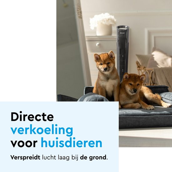 BRASQ - Turmventilator F500 mit Fernbedienung - 80 cm hoch - Timer & Schlafmodus - 50W - schwarz