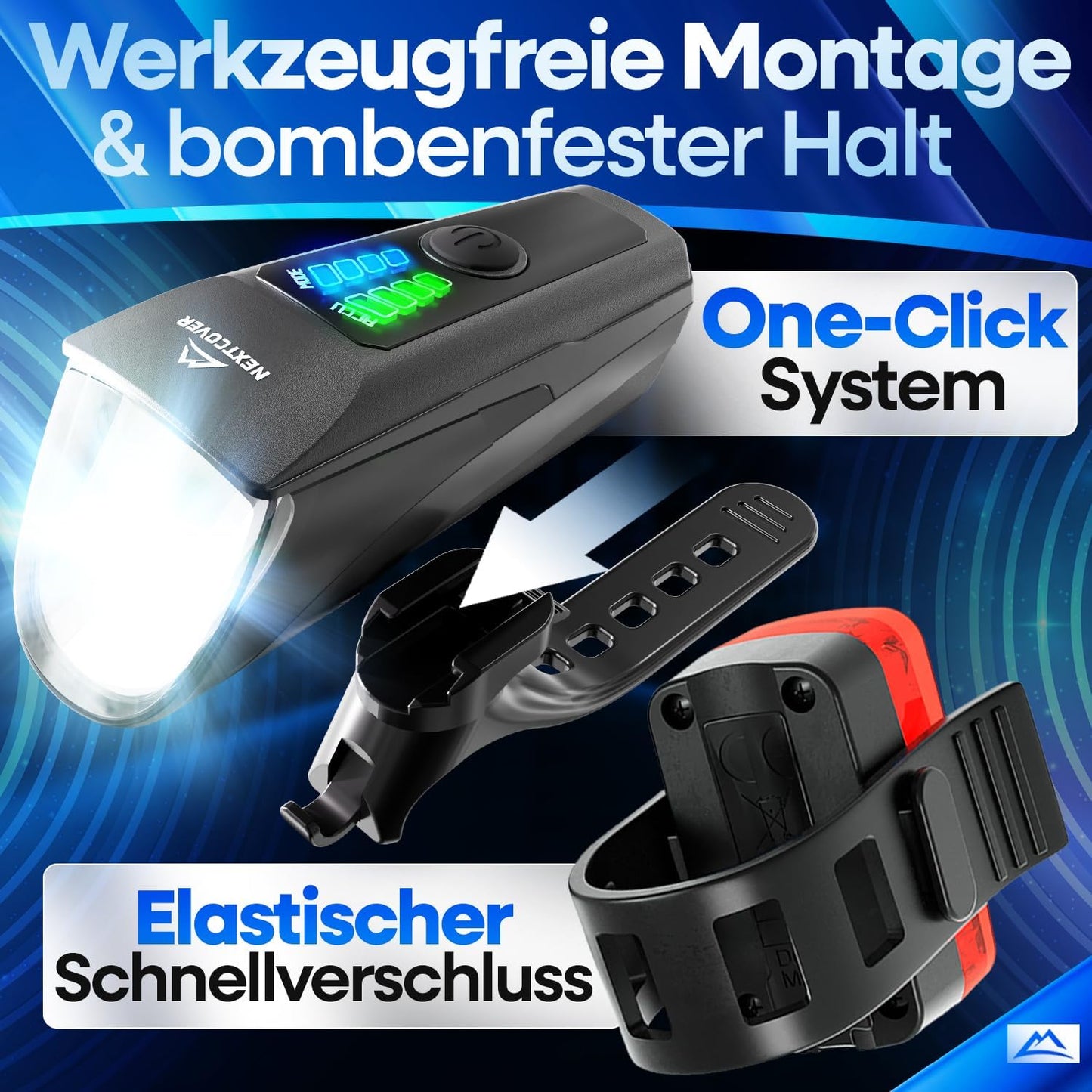 NEXTCOVER® Fahrradlicht-Set - Mit Sensor - 11 Stunden Akkulaufzeit - USB aufladbar - wasserdicht - StVZO geprüft