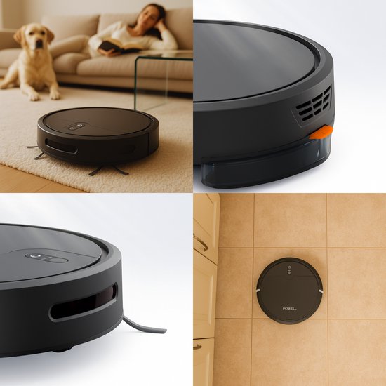 Powell Staubsauger Roboter - Staubsauger Roboter mit Wischfunktion - Staubsauger Roboter mit Ladestation - Staubsauger Roboter - Wischroboter - Schwarz