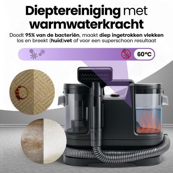 Hendriqs® 3-in-1-Teppichreiniger 65 °C mit Anti-Verstopfungsfunktion | Höchste Saugkraft seiner Klasse – Tragbarer Fleckenreiniger für Sofas, Textilien und Matratzen - Polsterreiniger mit Absaugfunktion – Dampfreiniger – Sofa-Reiniger – Möbelreiniger – Re