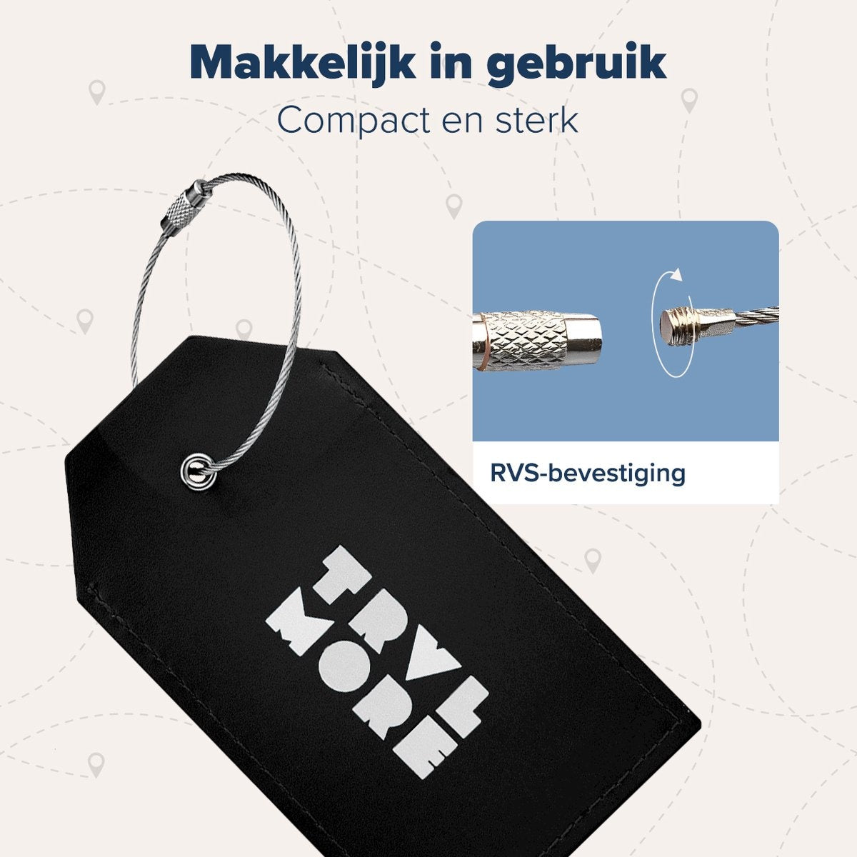 TRVLMORE Gepäckanhänger - Leder - Für Koffer und Taschen - 4 Stück - Schwarz