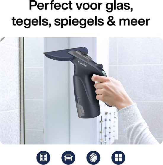 Elektrischer Fensterwischer CrystalClear - Fensterreiniger USB aufladbar - Scheibenwascher mit herausnehmbarem Behälter - Sprühfunktion - Inklusive 2 Mikrofasertücher - Samako