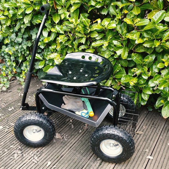 AXI AG22 Gartenhocker auf Rädern für den Garten in Schwarz - Gartenhocker - Kniebundhocker aus Metall mit maximaler Belastung von 150 kg - Sitzhocker mit Stauraum für die Gartenarbeit