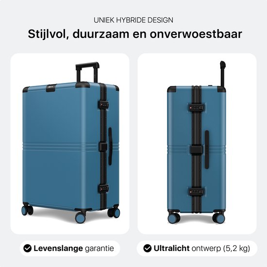 ONYX Hybrid Pro Check-in Koffer - Large 100 Liter - Recyceltes Polycarbonat und reißverschlussloses Design - Mit TSA-Schloss und Spinner-Rädern - Mit Laptopfach - Glacier Blue