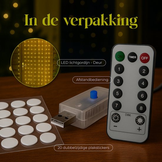 Giftmas Lichtvorhang - 200 LEDs Warmweiß - 1x2M - Für Tür oder Durchgang - Innen und Außen - Fernbedienung - Stimmungsvolle Lichter