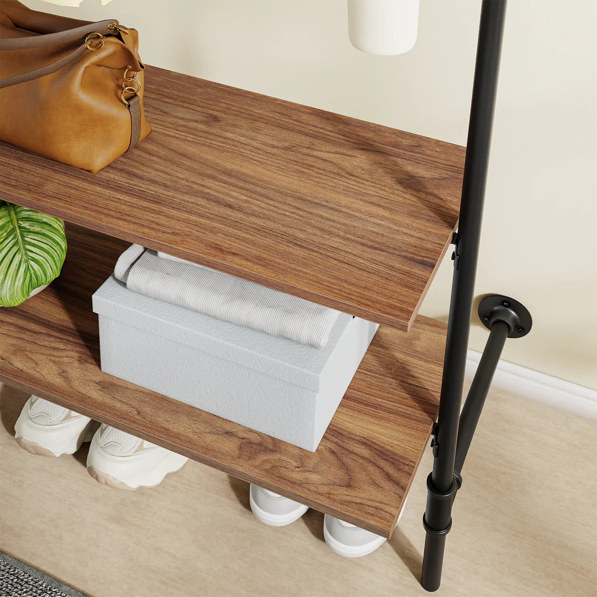 SoBuy KLS20-SCH Kompaktes Wandkleiderständer mit 2 MDF-Regalböden – Industrial Black – 91,5 x 48 x 220 cm