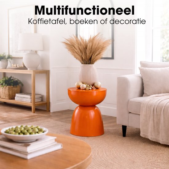Mica Decorations Elliot Couchtisch – Nachttisch für Schlafzimmer oder Wohnzimmer – Beistelltisch aus Eisen für Blumen, Pflanzen und Dekoration – H 45 x Ø 32 cm – Orange