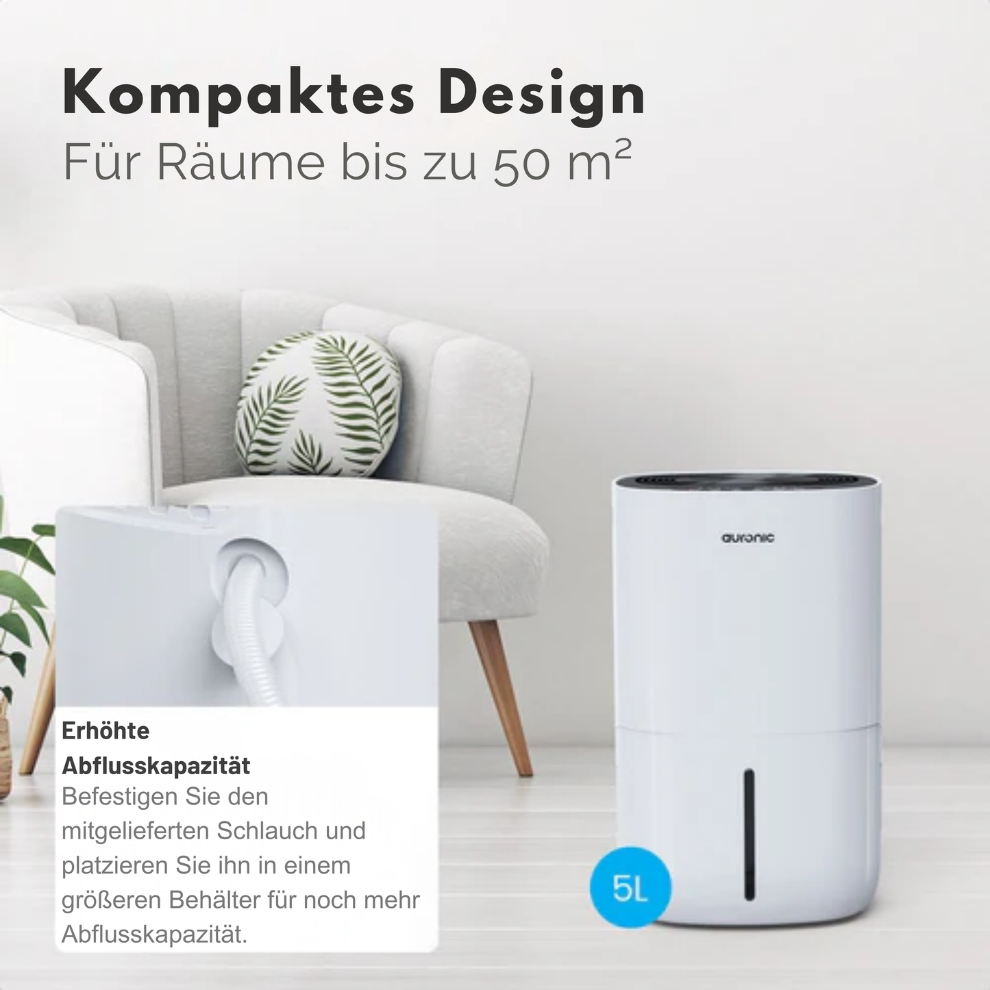 Auronic Luftentfeuchter und Reiniger - 25L pro Tag - Wasch-/Trockenfunktion - weiß